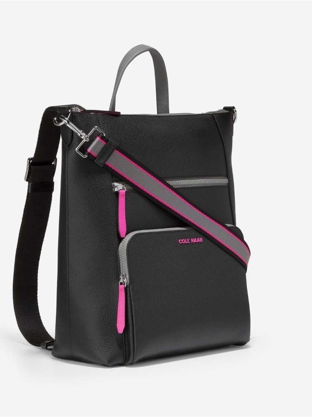 Cole Haan Black Laptop Messenger Bag with Pink Trim and Gray Accents